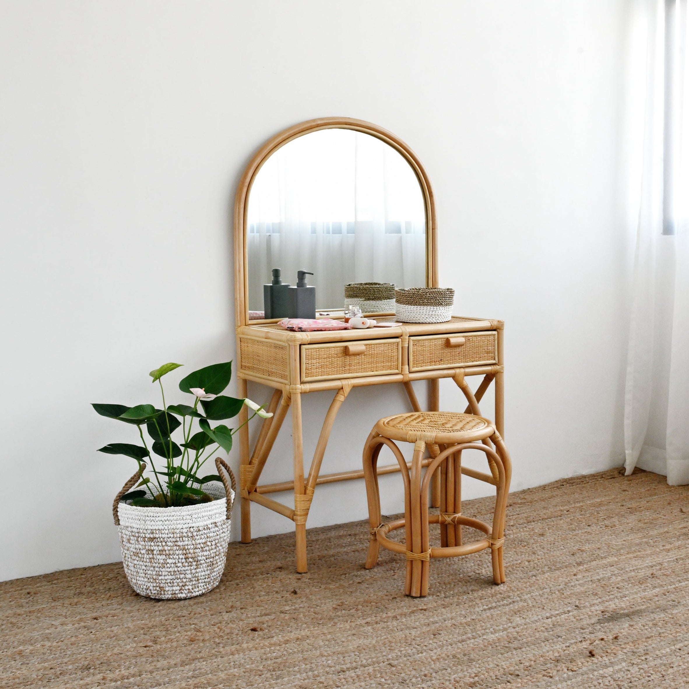 Junior Rattan Dressing Table with Stool