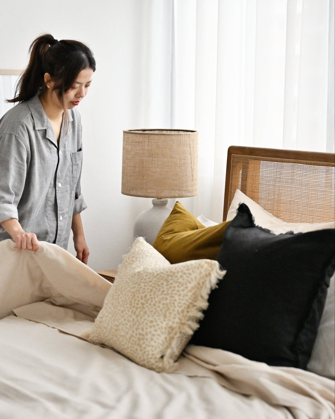 Black Freya Linen Cushion