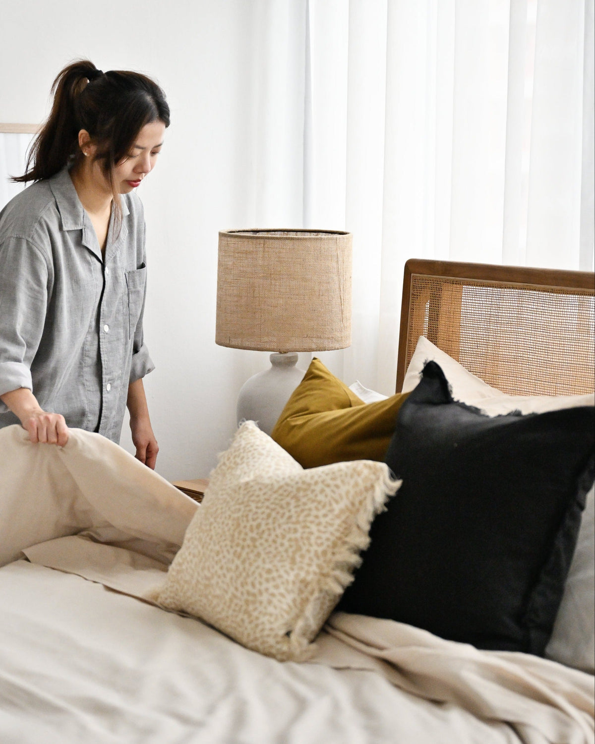 Black Freya Linen Cushion