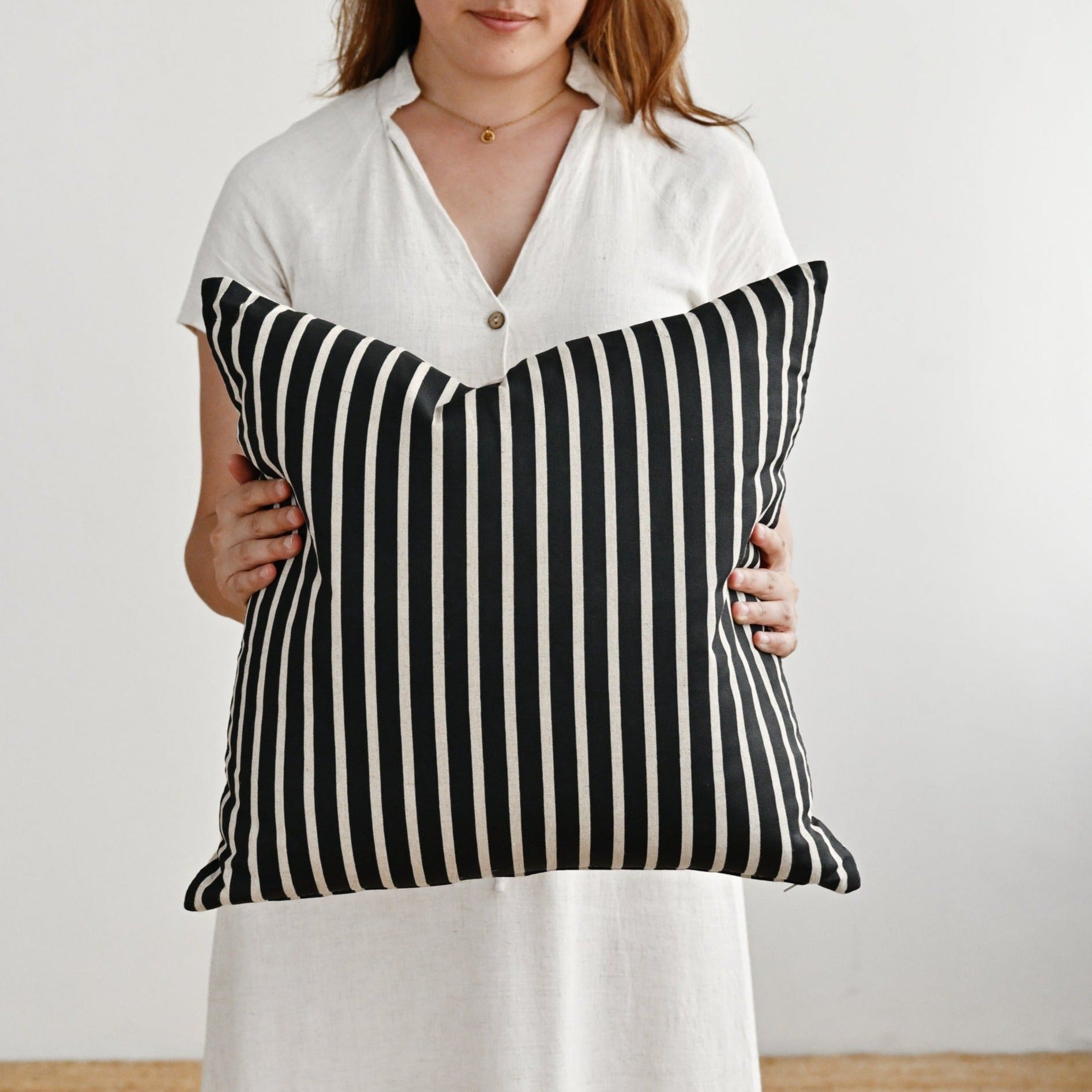 Black and Natural Streak Cushion