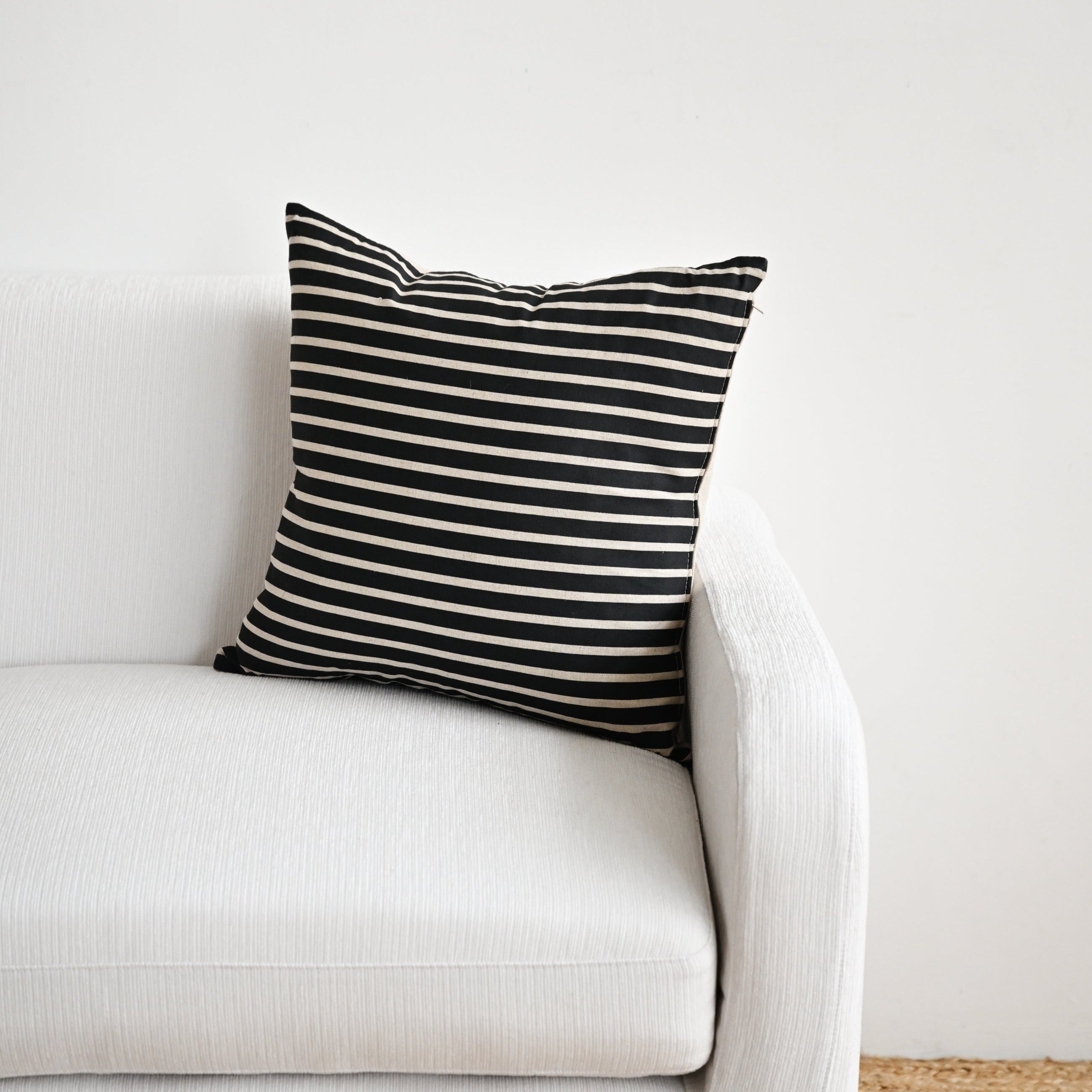 Black and Natural Streak Cushion