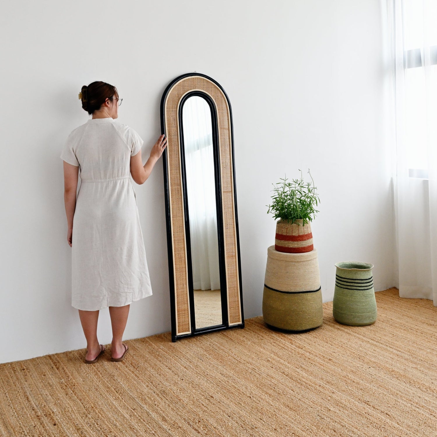 Rattan Arched Mirror - Black