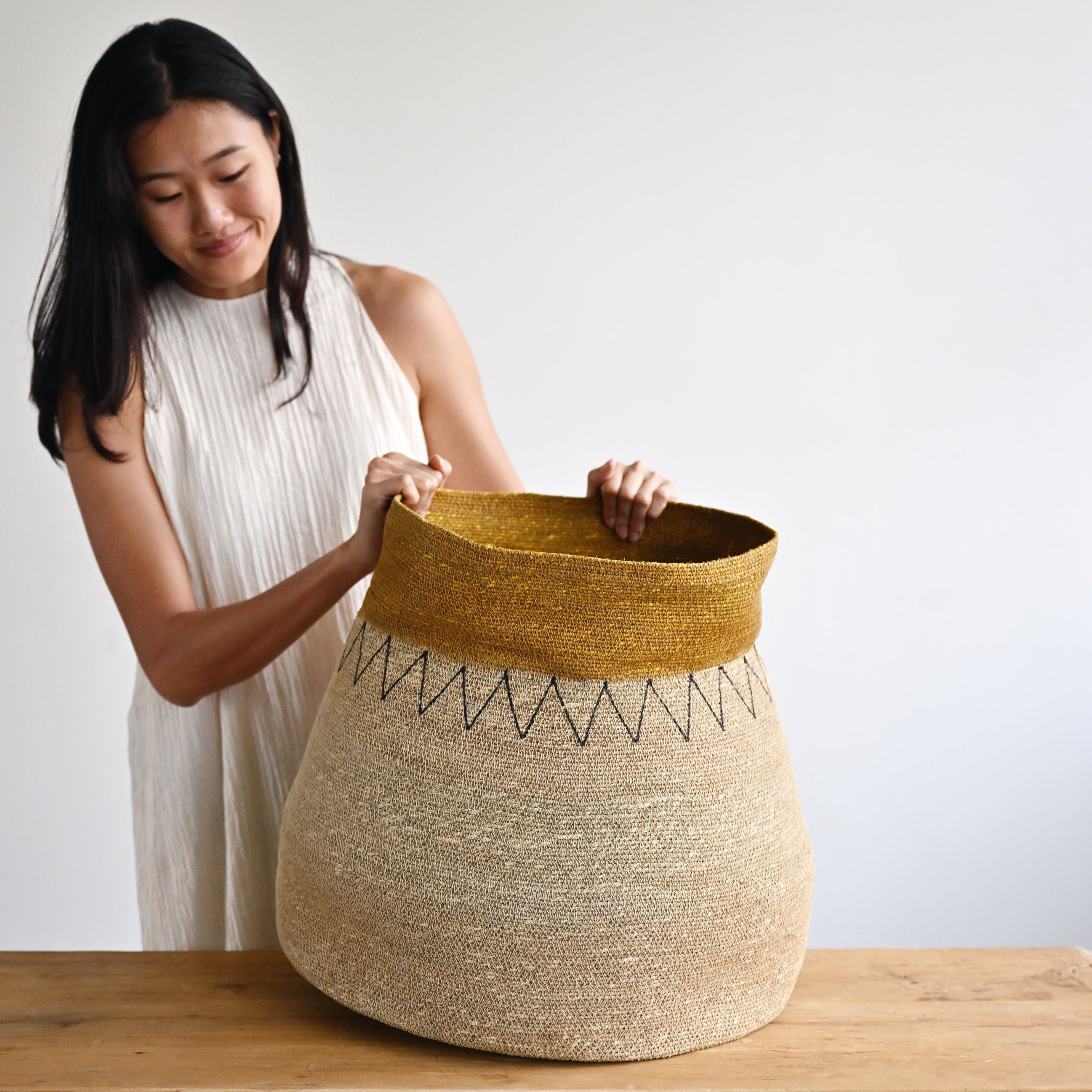 Ghoa Woven Basket with Zig Zags