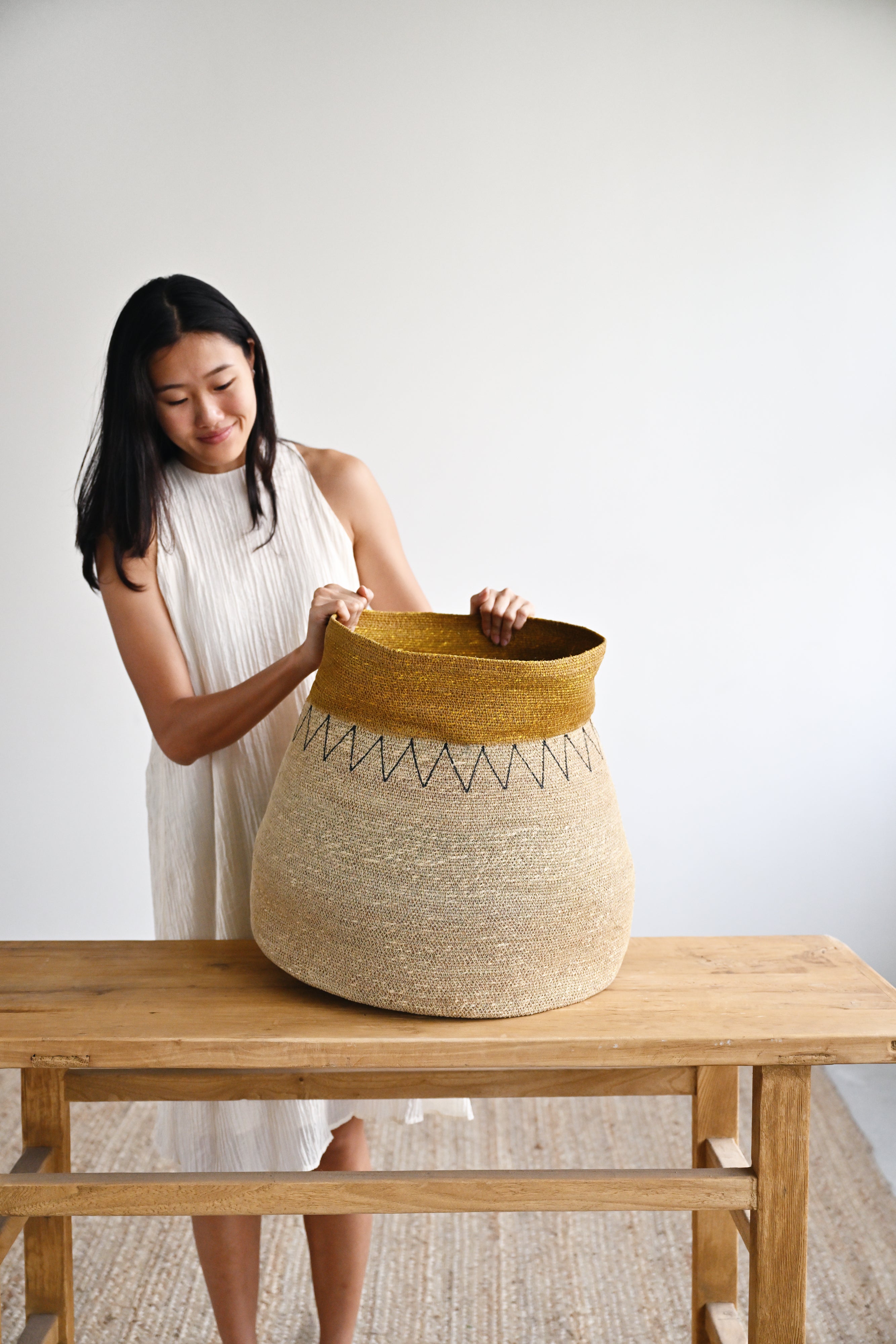 Ghoa Woven Basket with Zig Zags