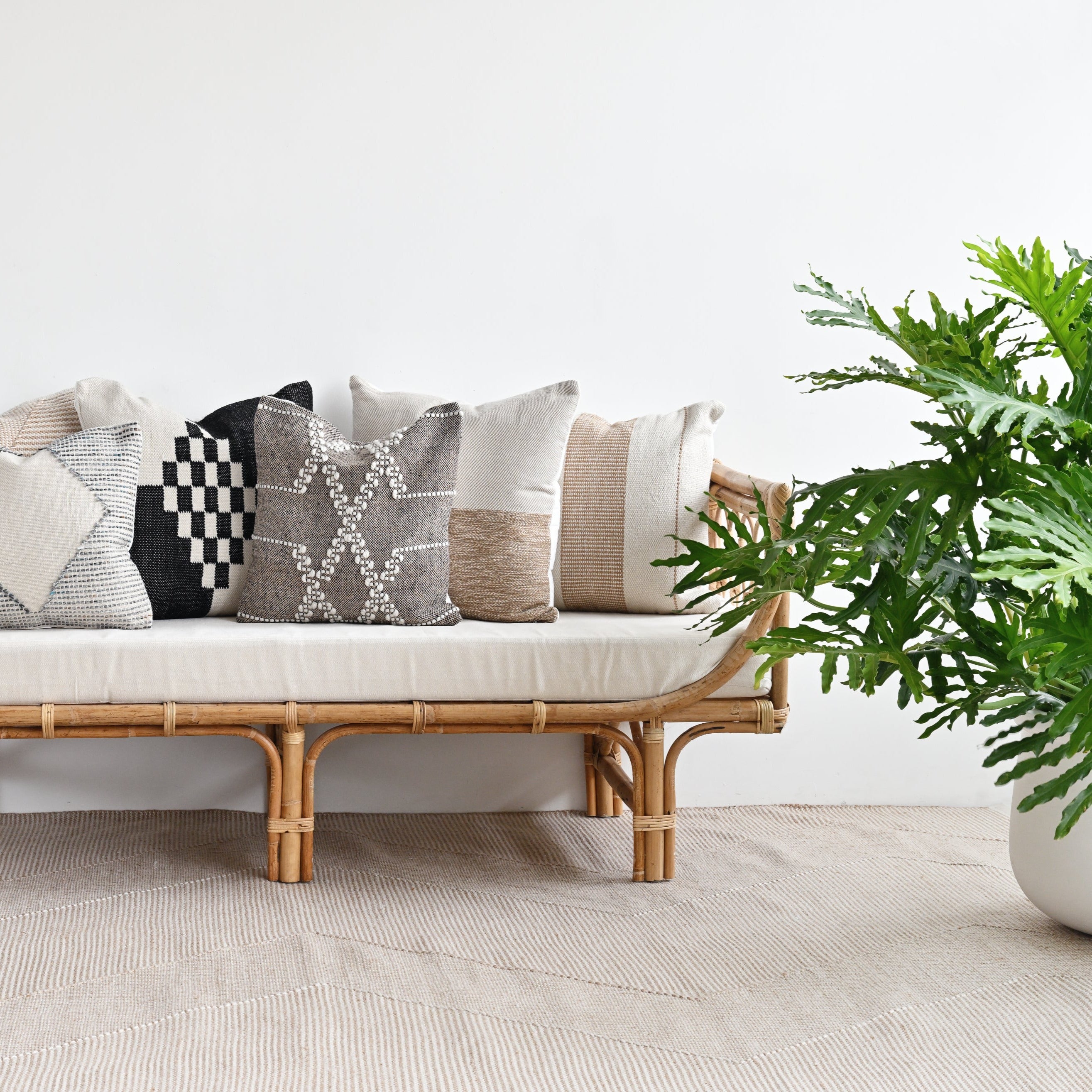 Half Taupe Indoor Outdoor Handwoven Cushion