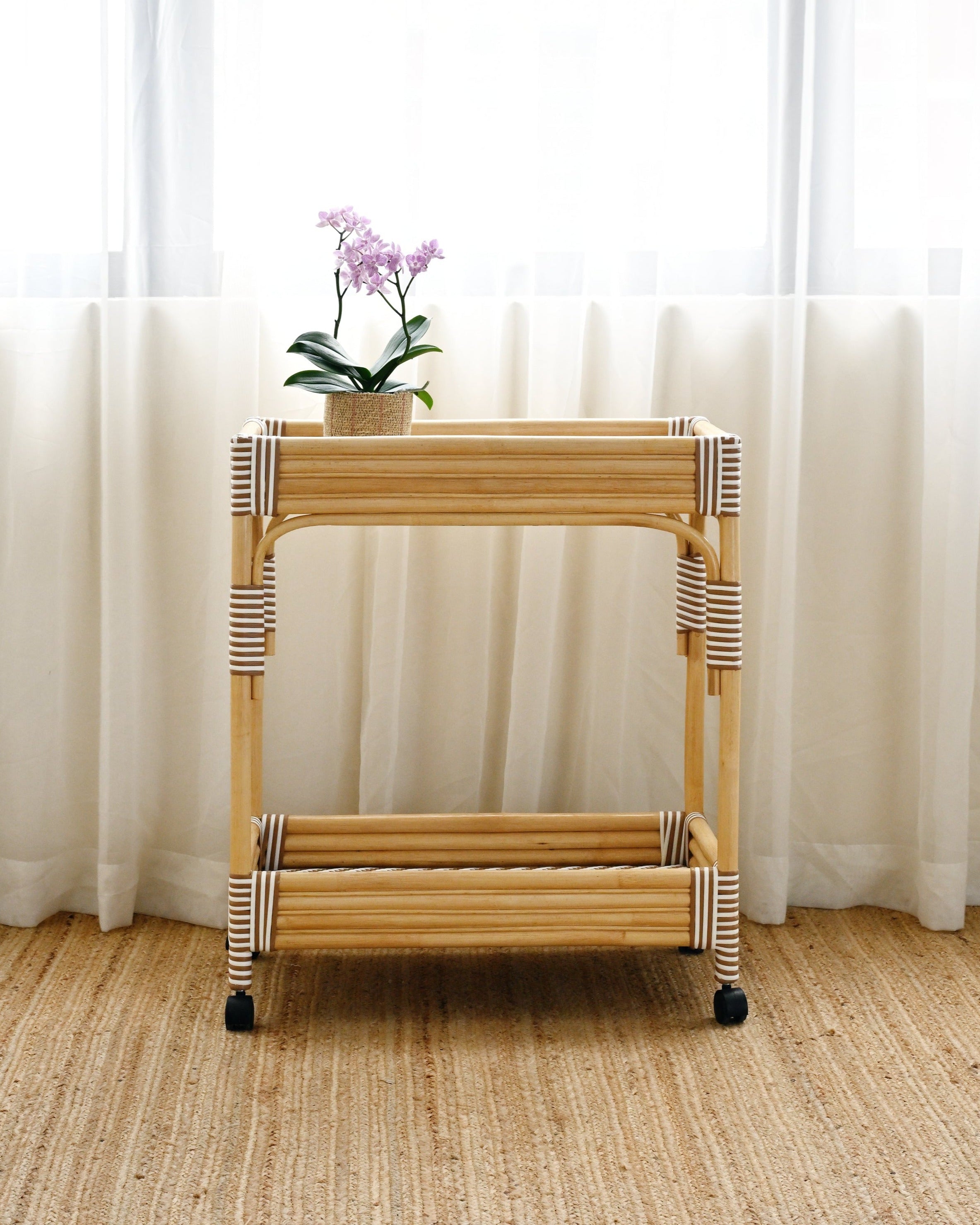 Isola Rattan Bar Cart - White and Tan
