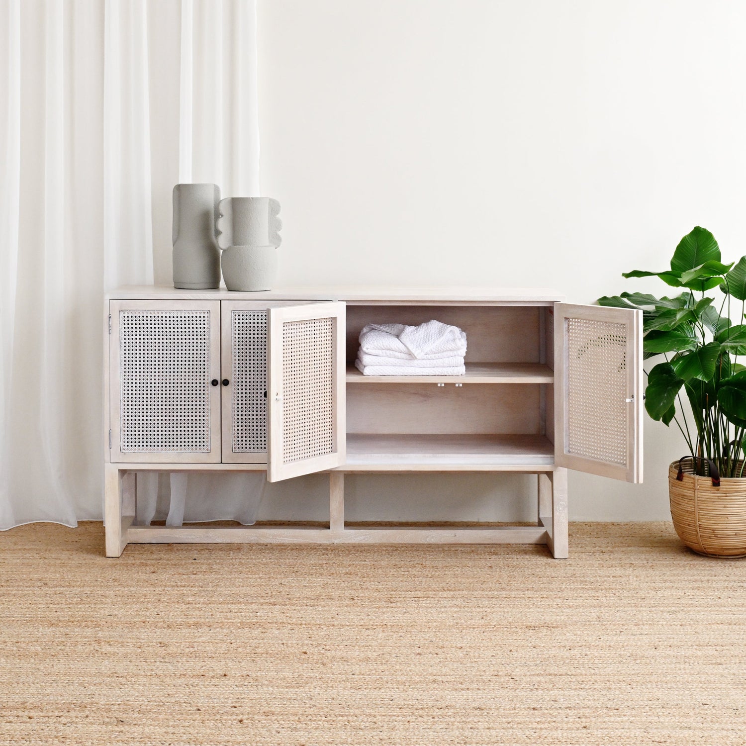 Gili 4 Door Sideboard - White Wash 1