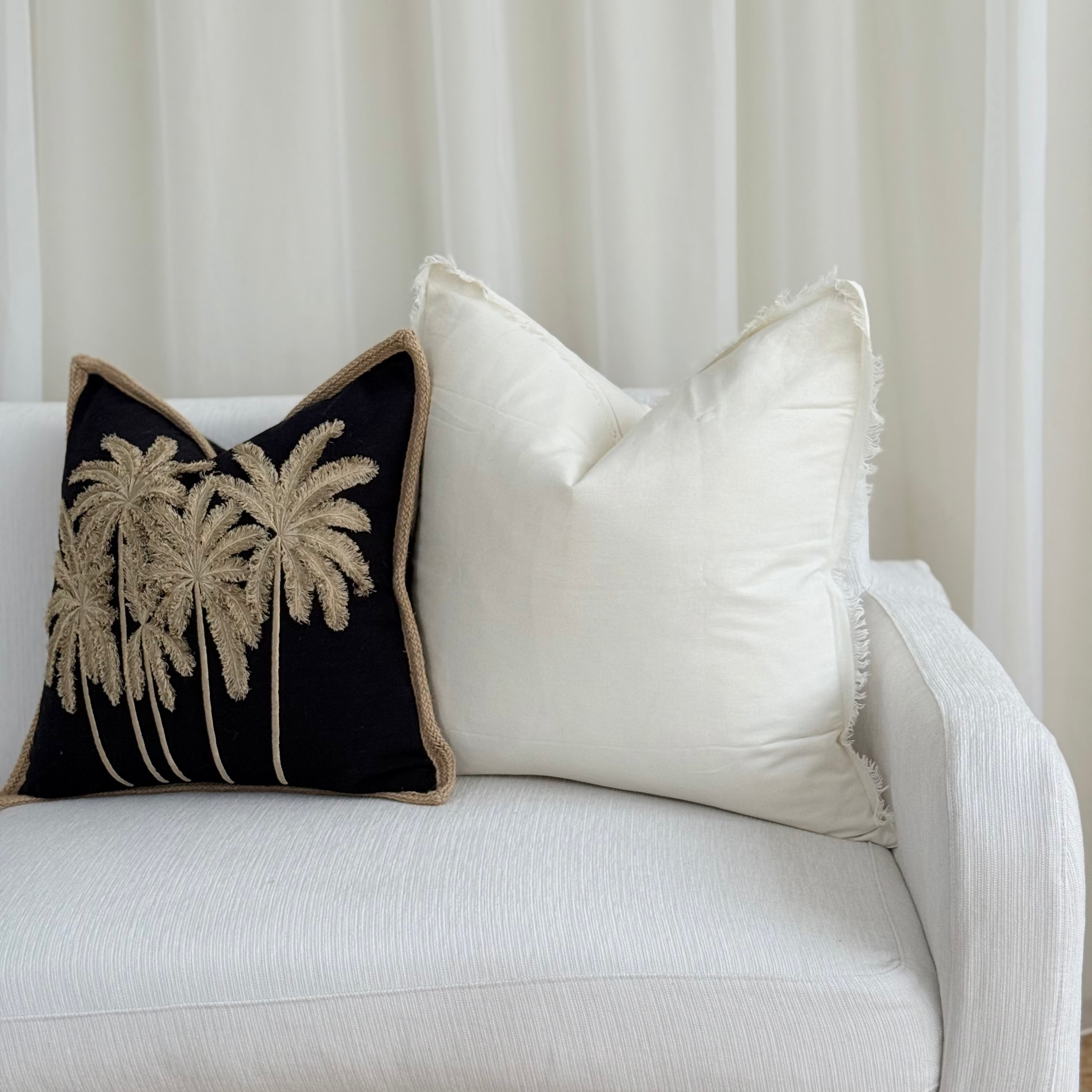 Ivory Freya Linen Cushion Cover - 55cm x 55cm