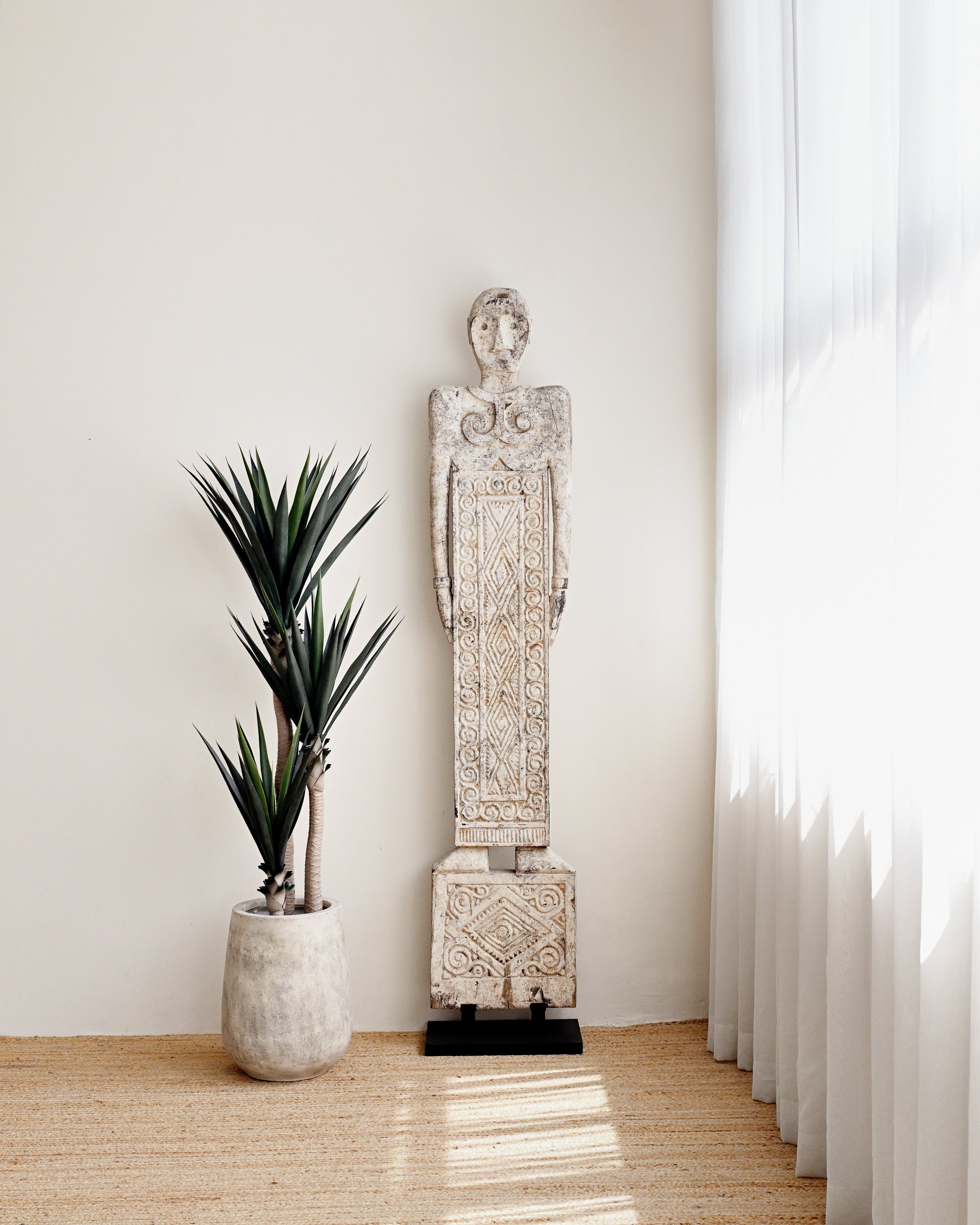 KR Curated Tall Tribal Standing Statue with Stand