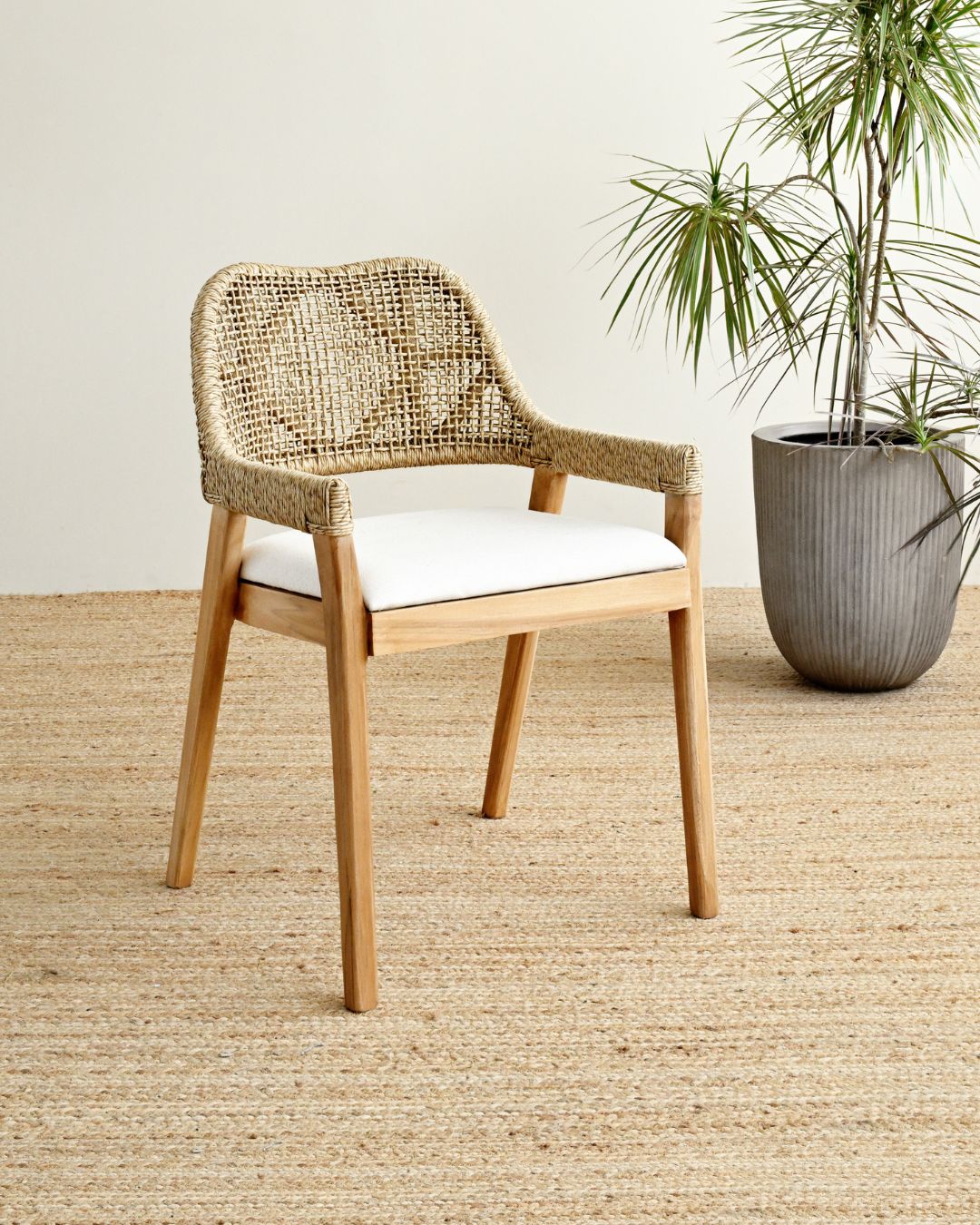 Teak and rattan outdoor dining chair