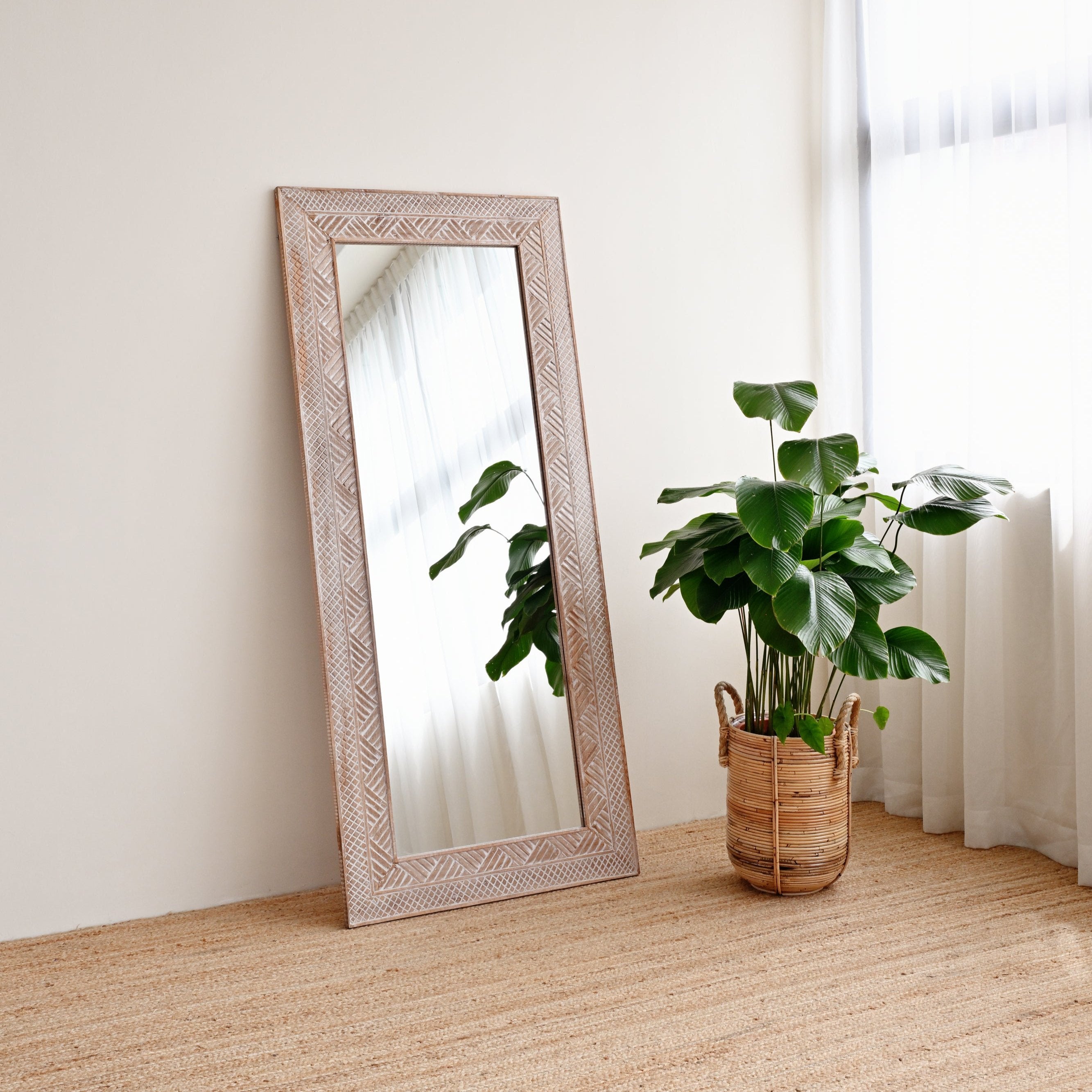 Manado White Carved Mirror - 80cm x 180cm 3