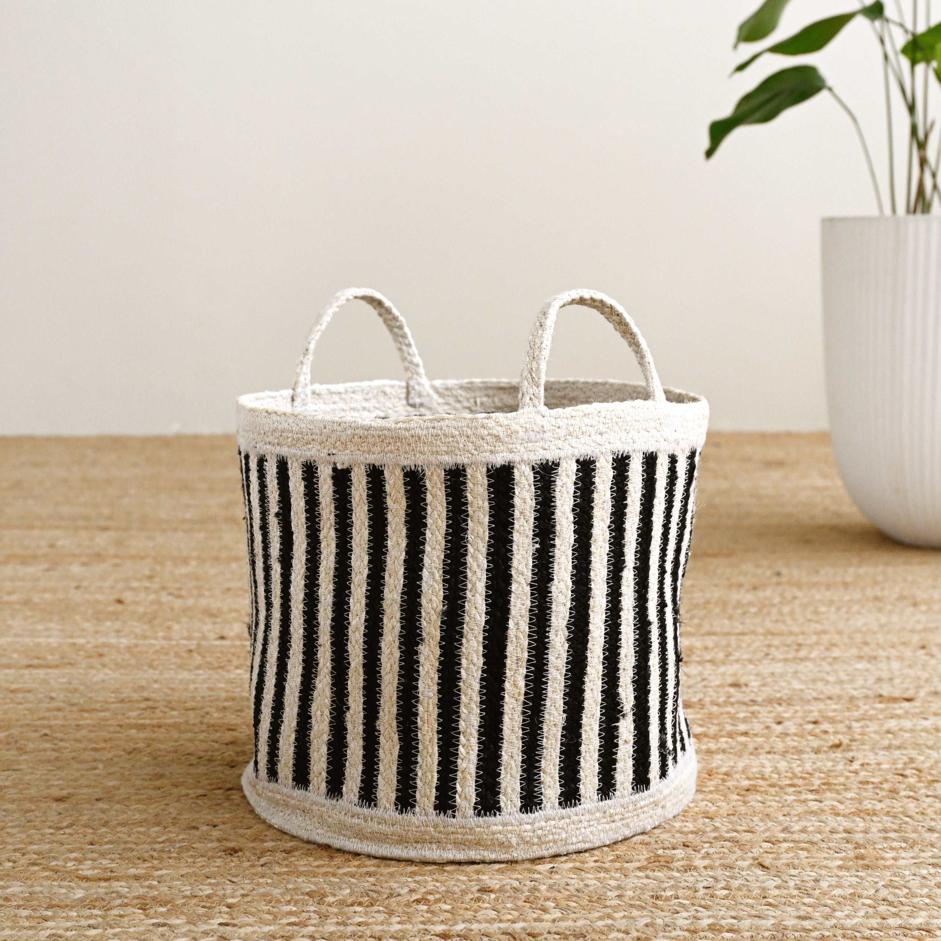 Noir Jute Striped Basket