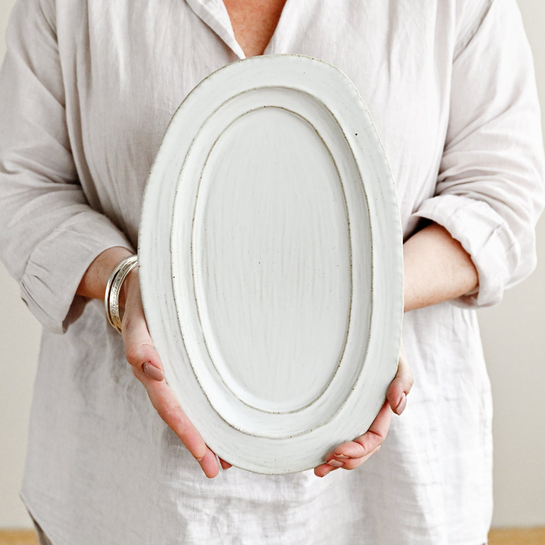 Organic Shaped Rustic White Serving Platter