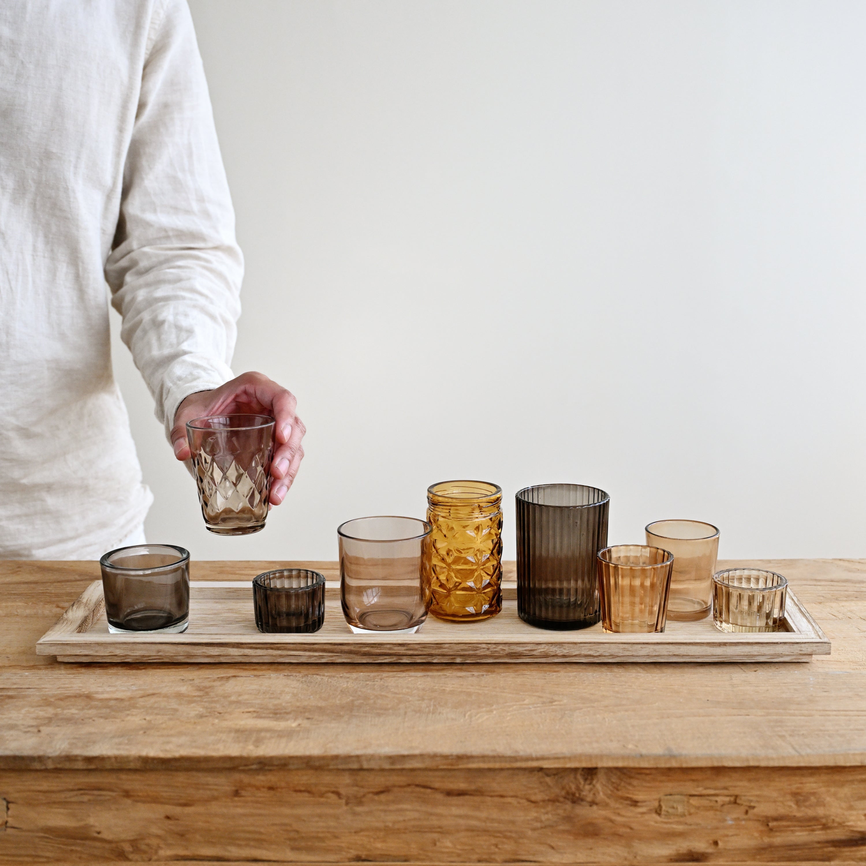 Sanga Tray with Votive Brown (Set of 10) 1