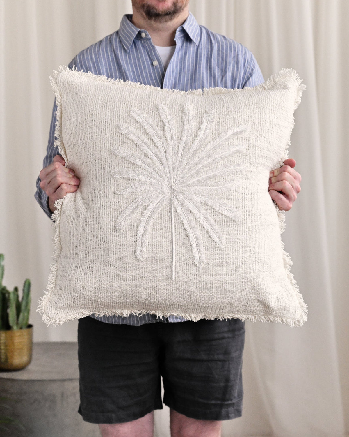 White Palm Tree Cushion Cover - 55 x 55 cm