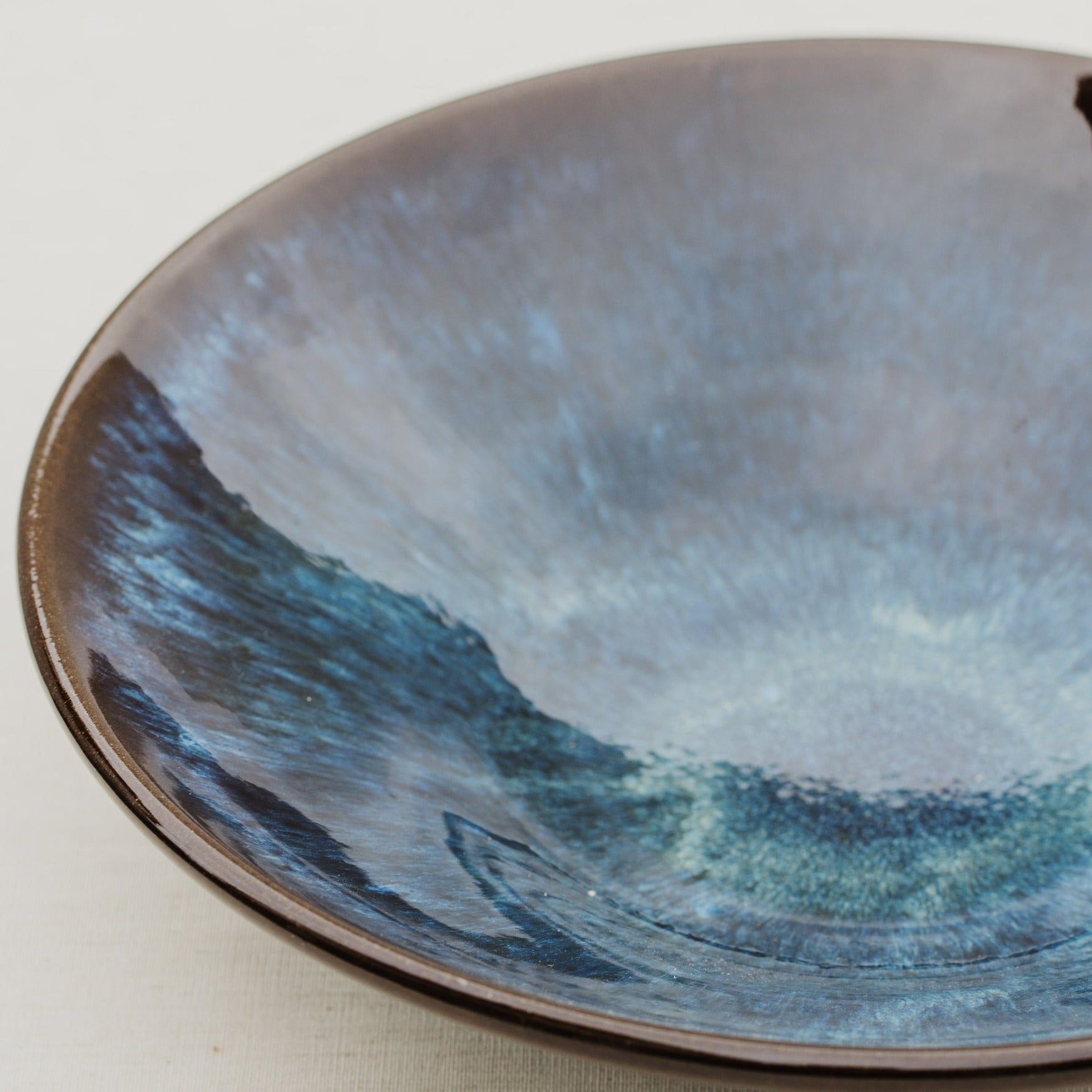 Glossy Aquamarine Bowl with Ridges