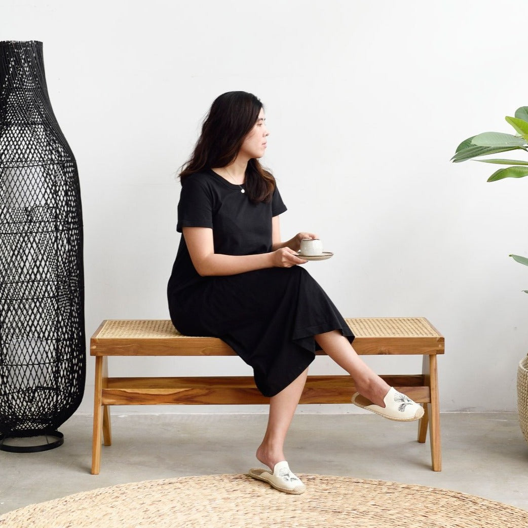 Teak and Rattan Bench