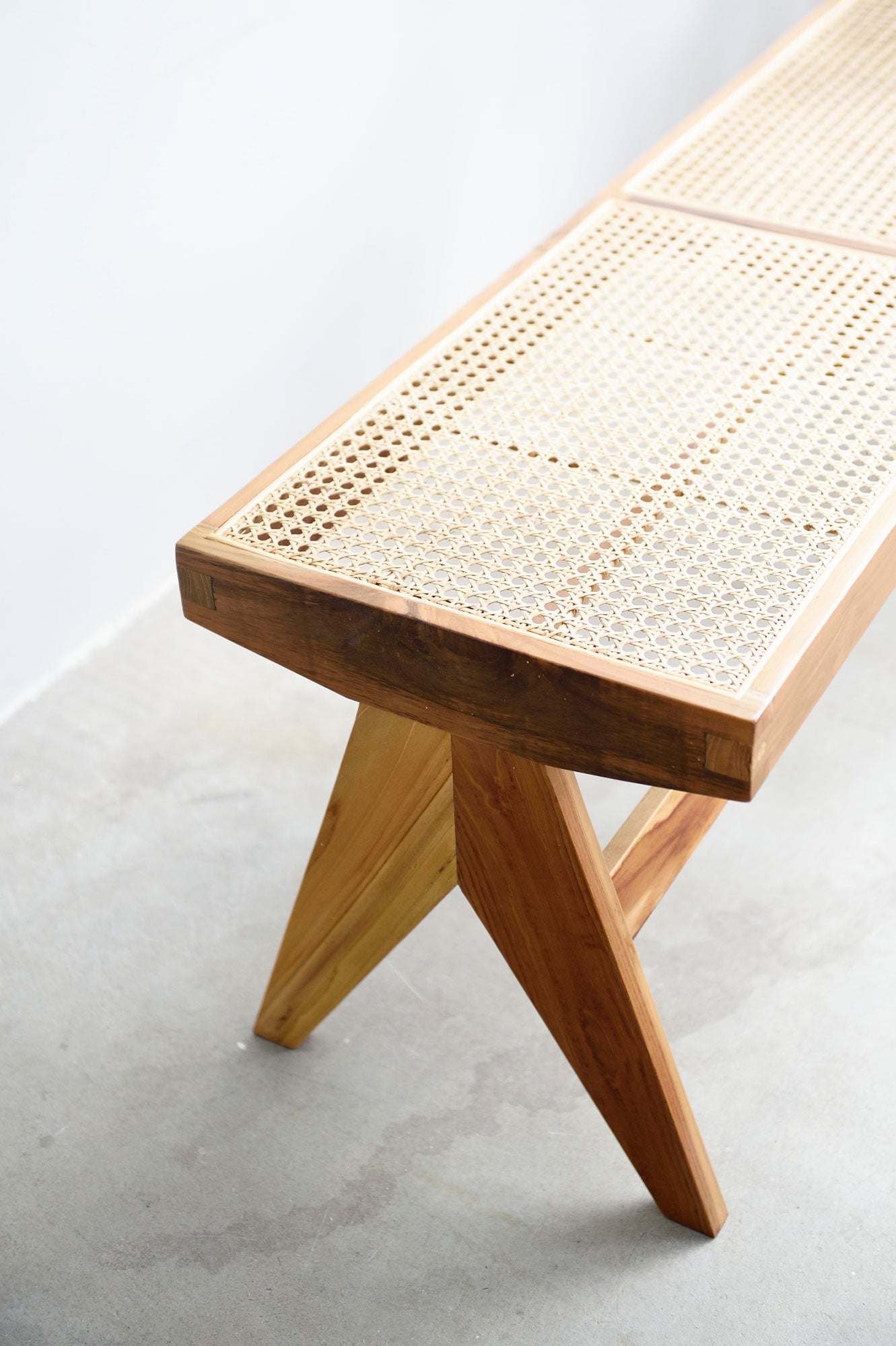 Teak and Rattan Bench