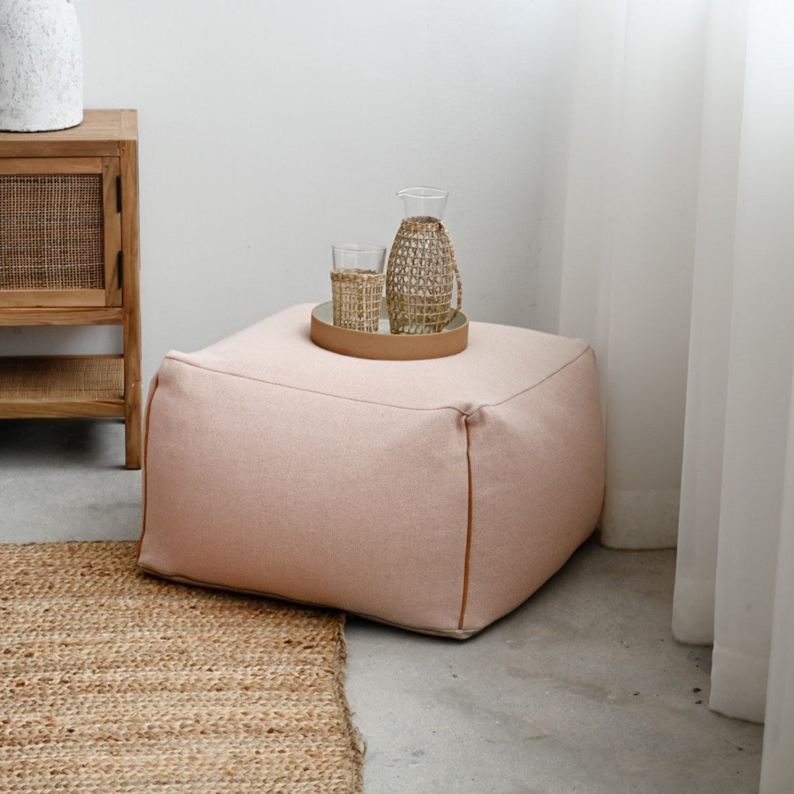 Blush Atlas Weave Ottoman