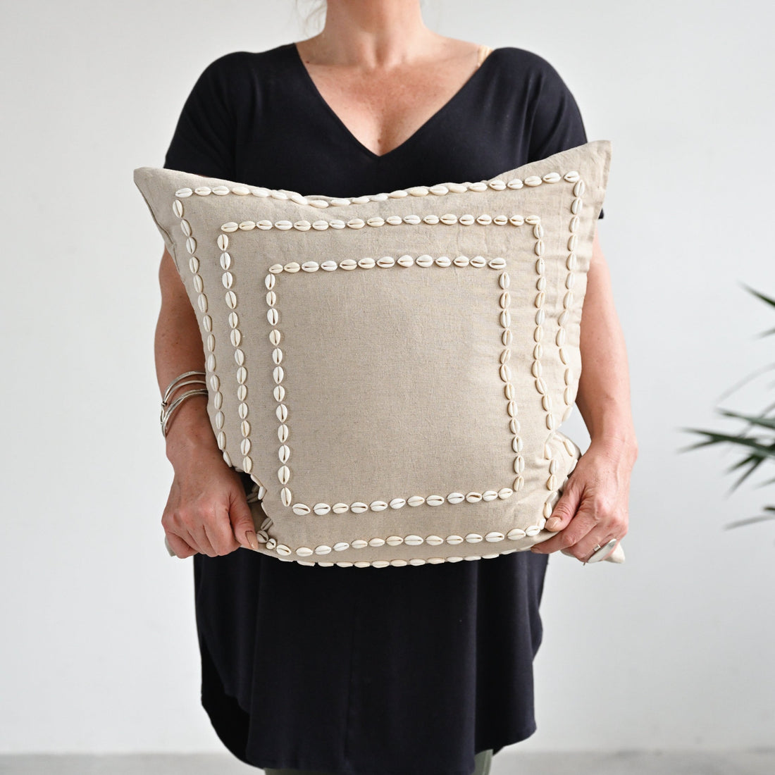 Natural Cowrie Shell Cushion Cover - 55cm x 55cm