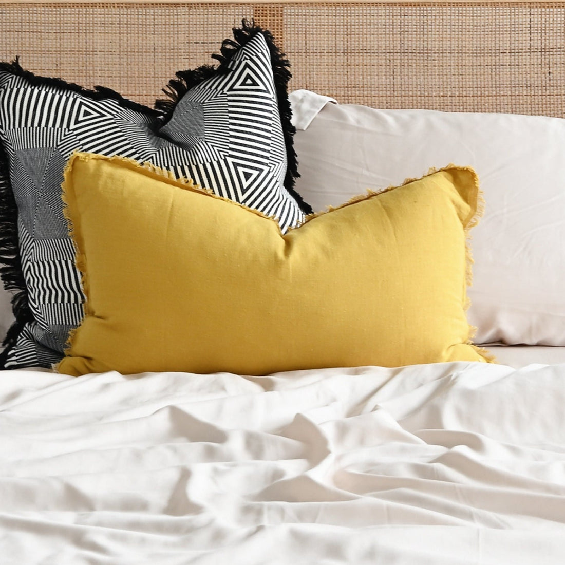 Mustard Freya Linen Cushion Cover - 60cm x 35cm
