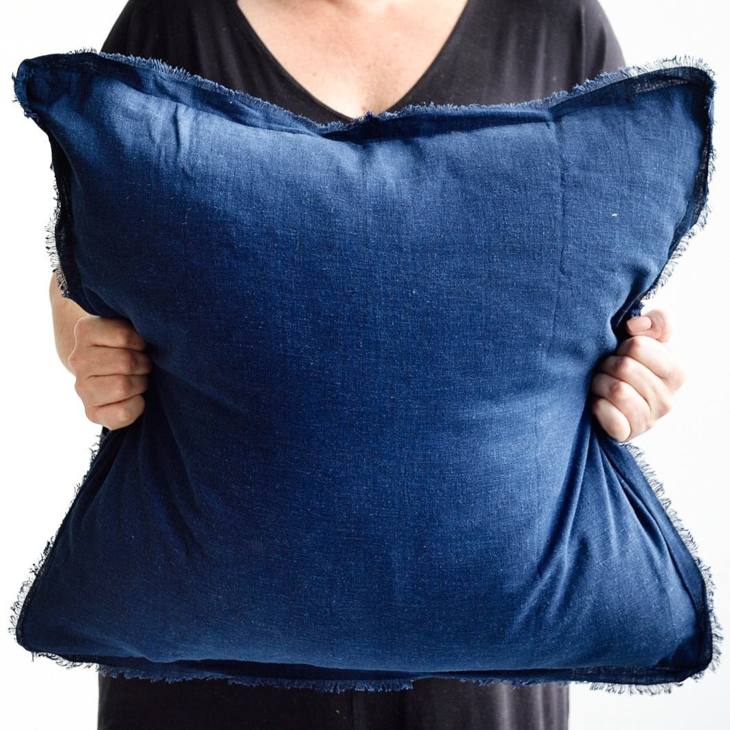 Navy Blue Freya Linen Cushion - Square