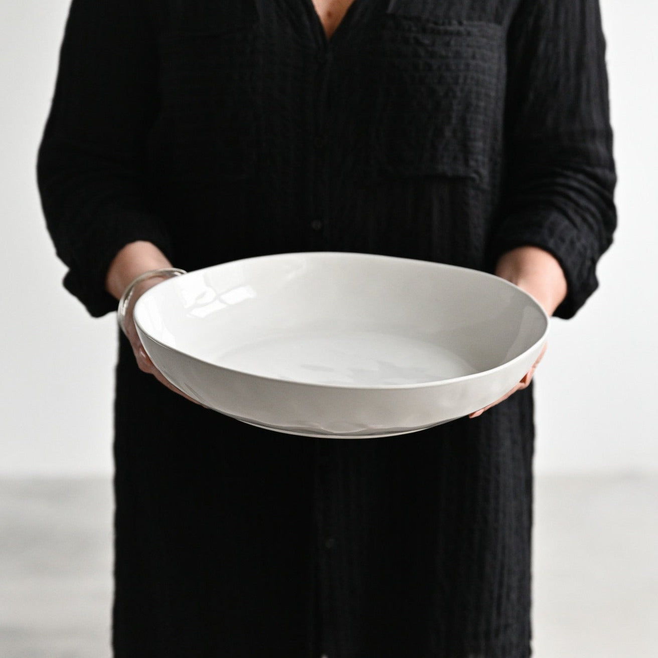 Organic Shaped White Serving Bowl (14")