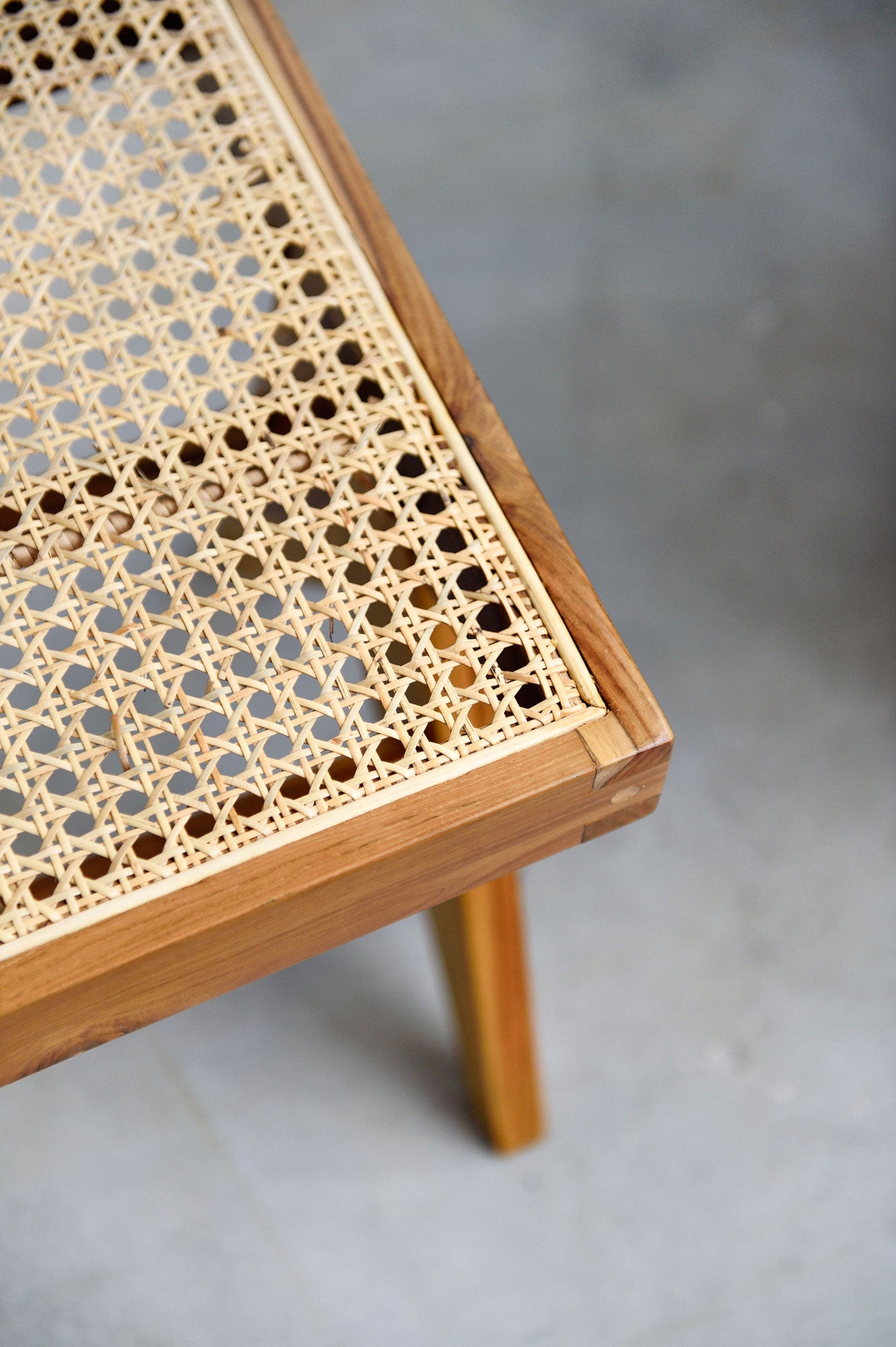 Teak and Rattan Bench