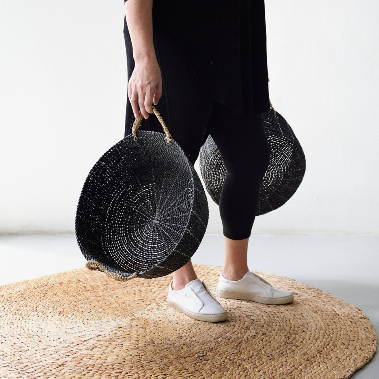 Black Raffia Round Basket