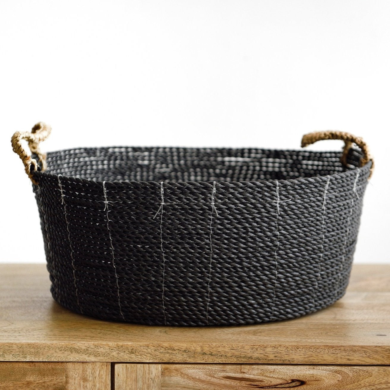 Black Raffia Round Basket