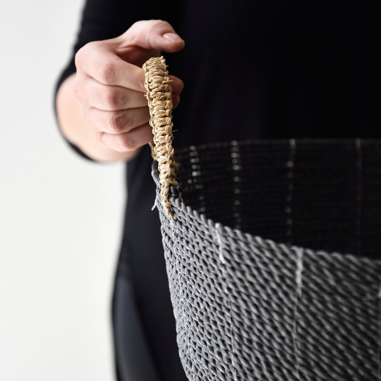 Black Raffia Round Basket