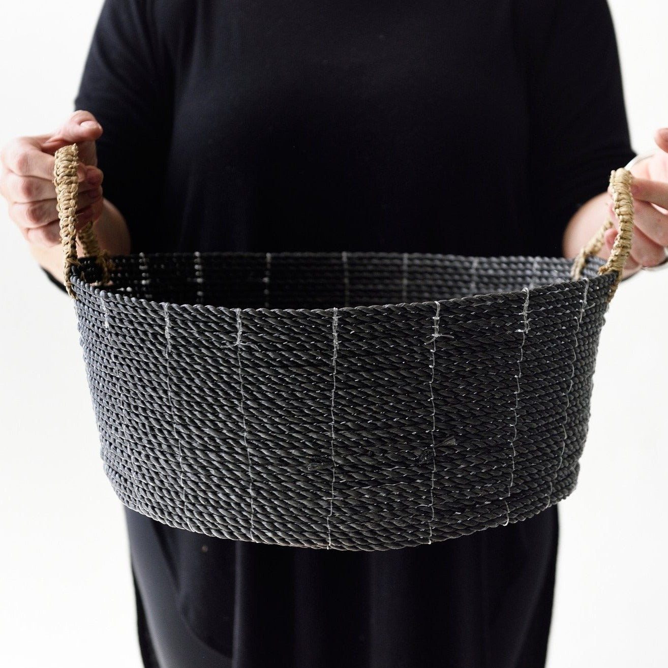 Black Raffia Round Basket