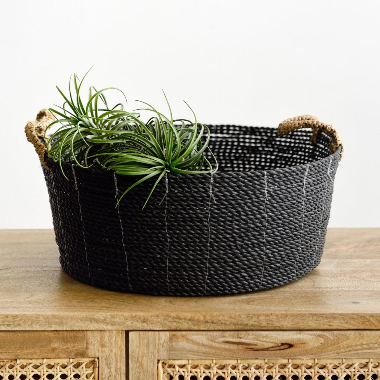 Black Raffia Round Basket