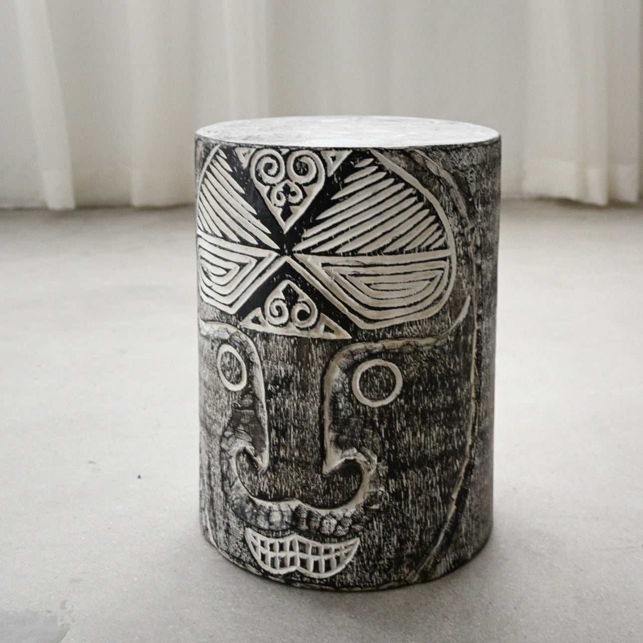 Black Hand Carved Wooden Stool