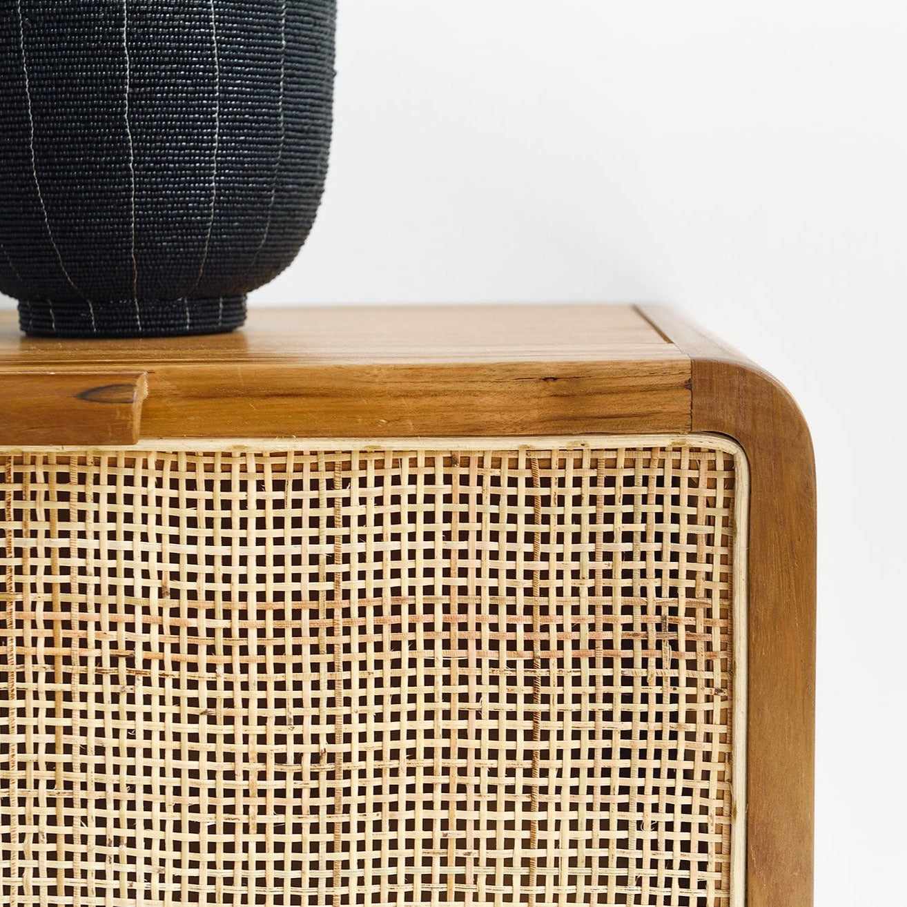 Teak and Rattan Bedside Table