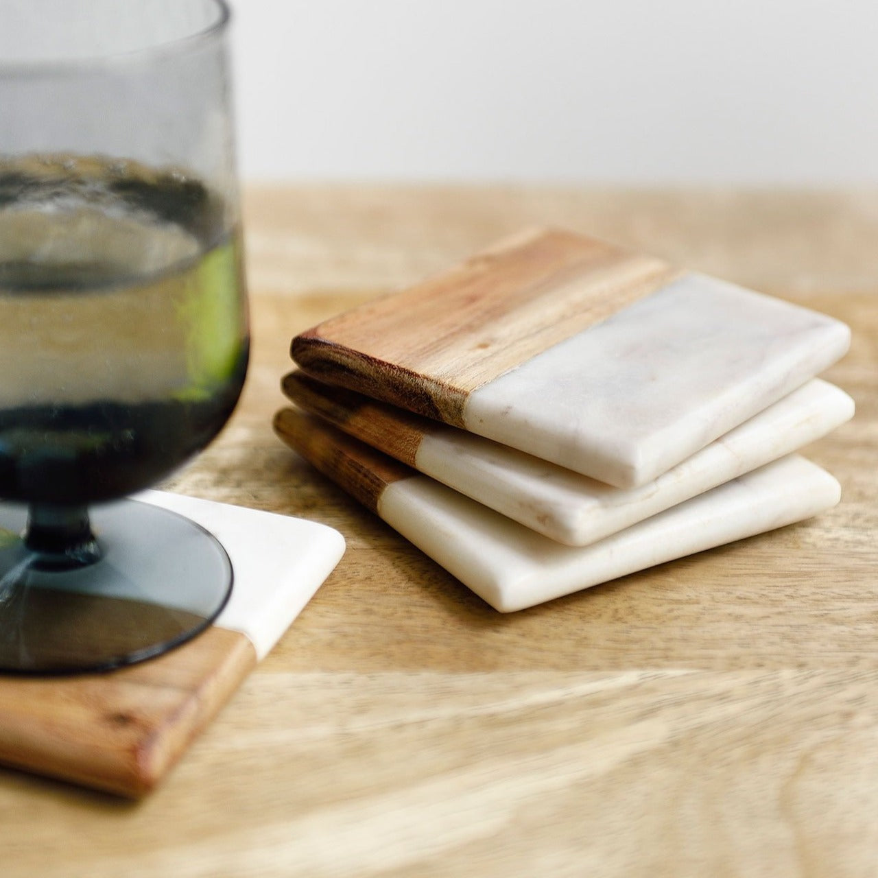 Marble & Wood Coasters (Set of 4)