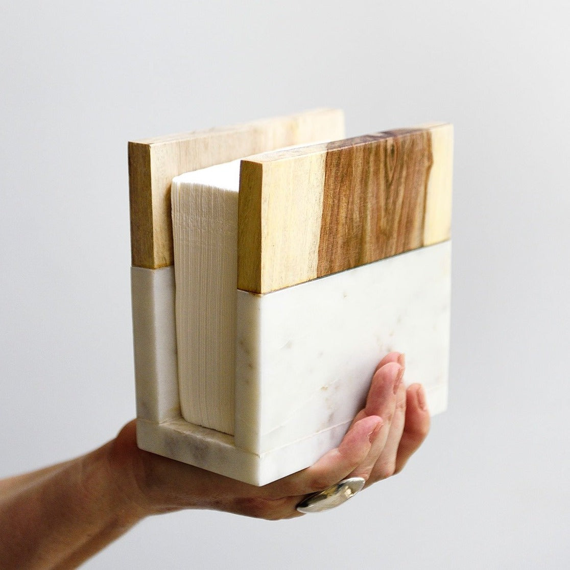 Marble & Wood Napkin Holder