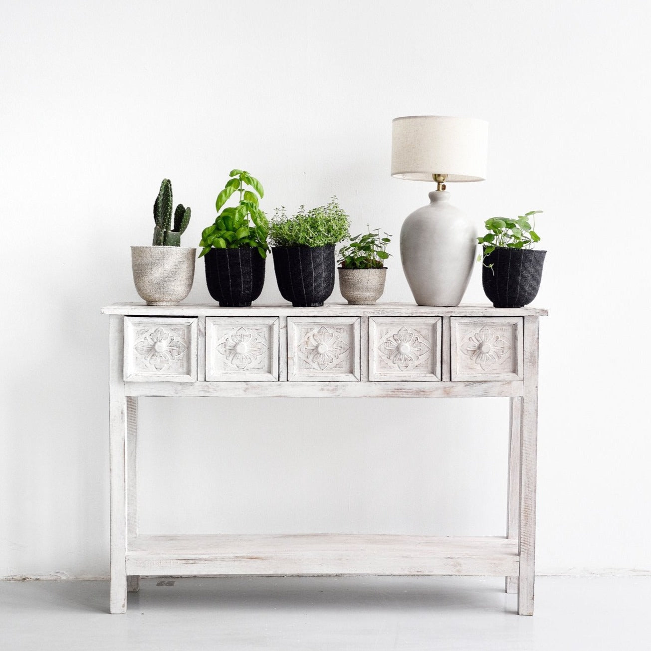 Moroccan console in white wash finish