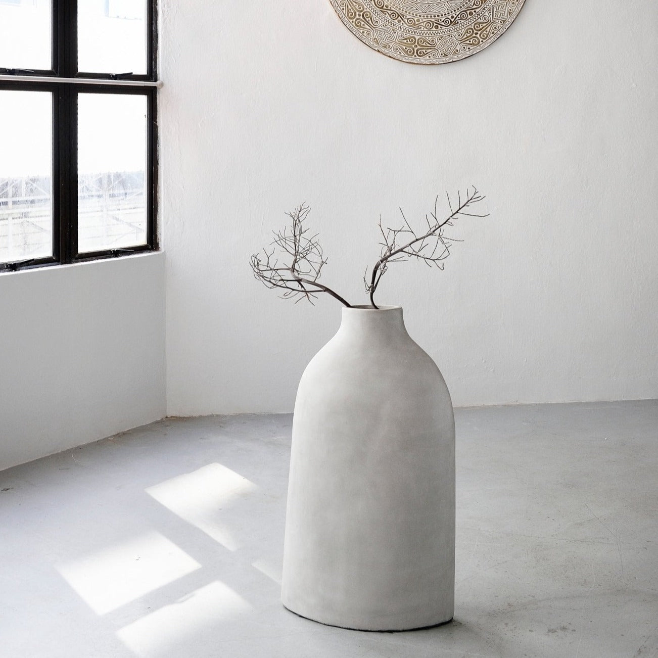 Stone Grey Curved Decorative Vase