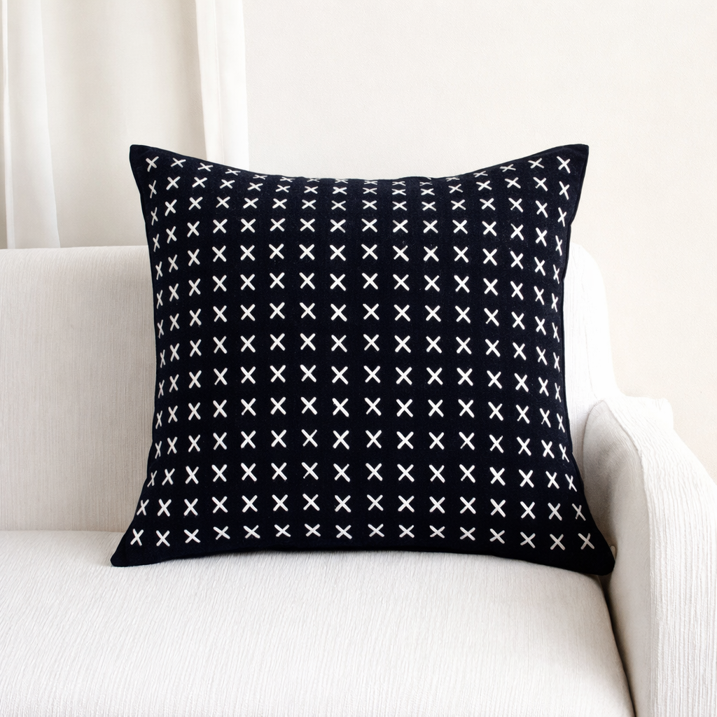 Black Sophie Cross Stitch Cushion Cover - 55cm x 55cm