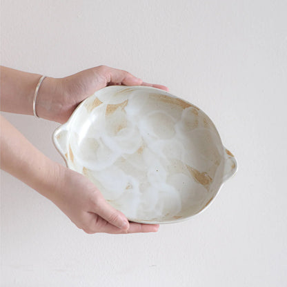 Burnt Umber Handbrushed Oval Flat Dish