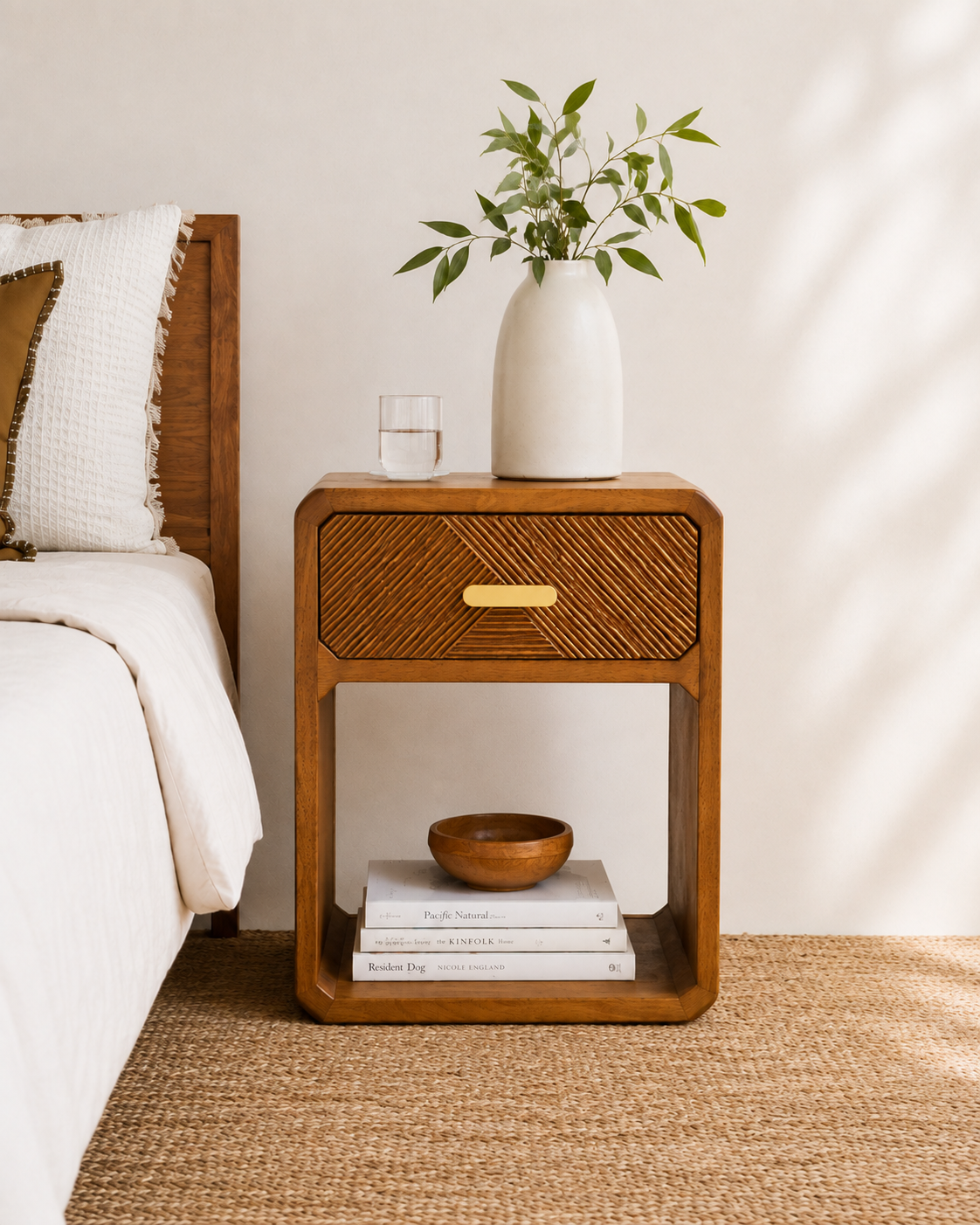 Cove Carved Bedside Table - Tallow
