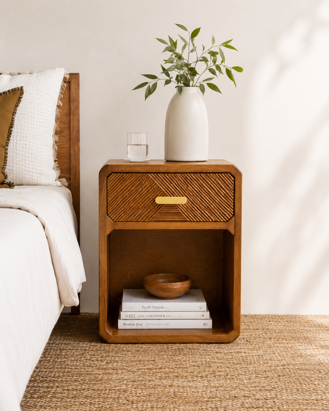Cove Bedside Table - Carved Tallow