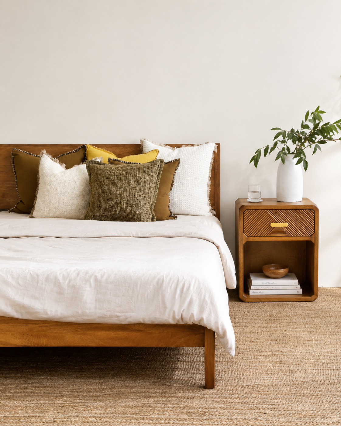 Cove Bedside Table - Carved Tallow