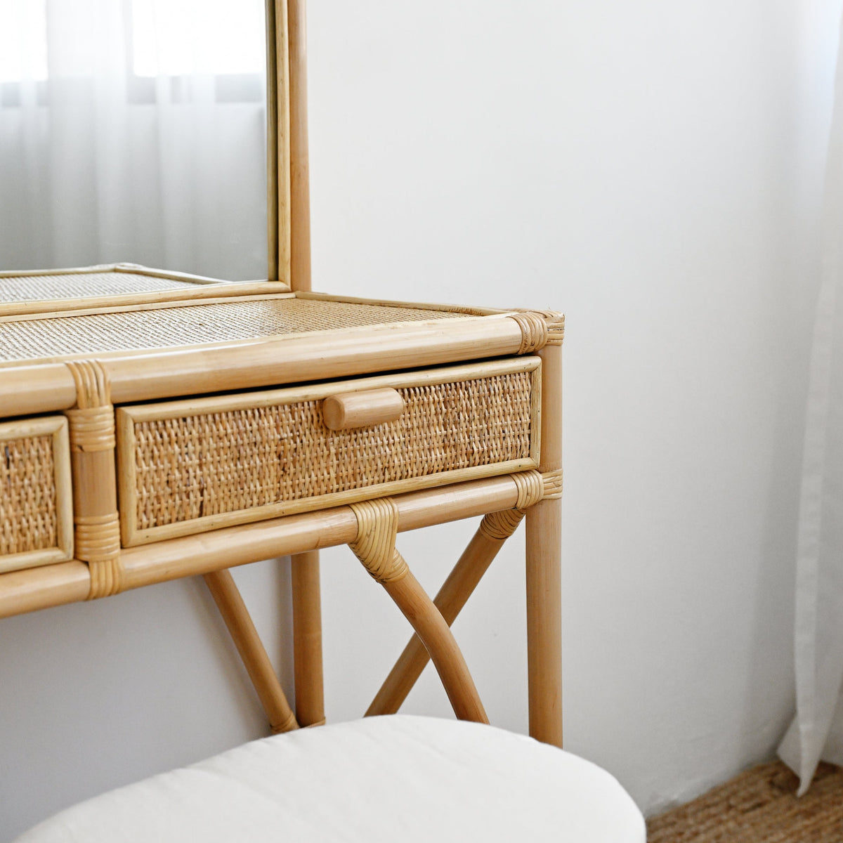 Compact Rattan Dressing Table Adult Rattan Dressing Table with Stool – Island Living