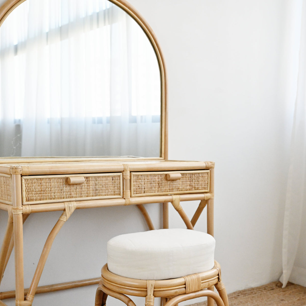 Compact Rattan Dressing Table Adult Rattan Dressing Table with Stool – Island Living