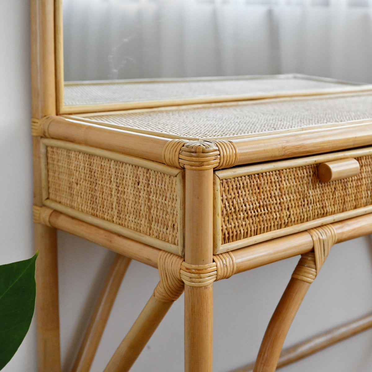 Compact Rattan Dressing Table Adult Rattan Dressing Table with Stool – Island Living