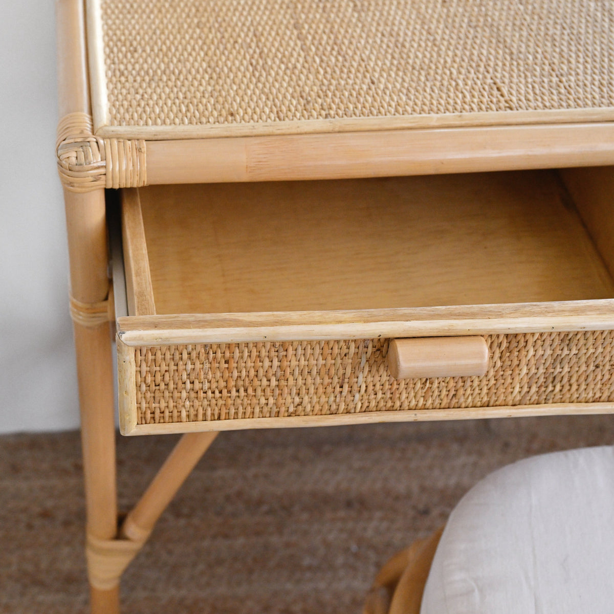Compact Rattan Dressing Table Adult Rattan Dressing Table with Stool – Island Living