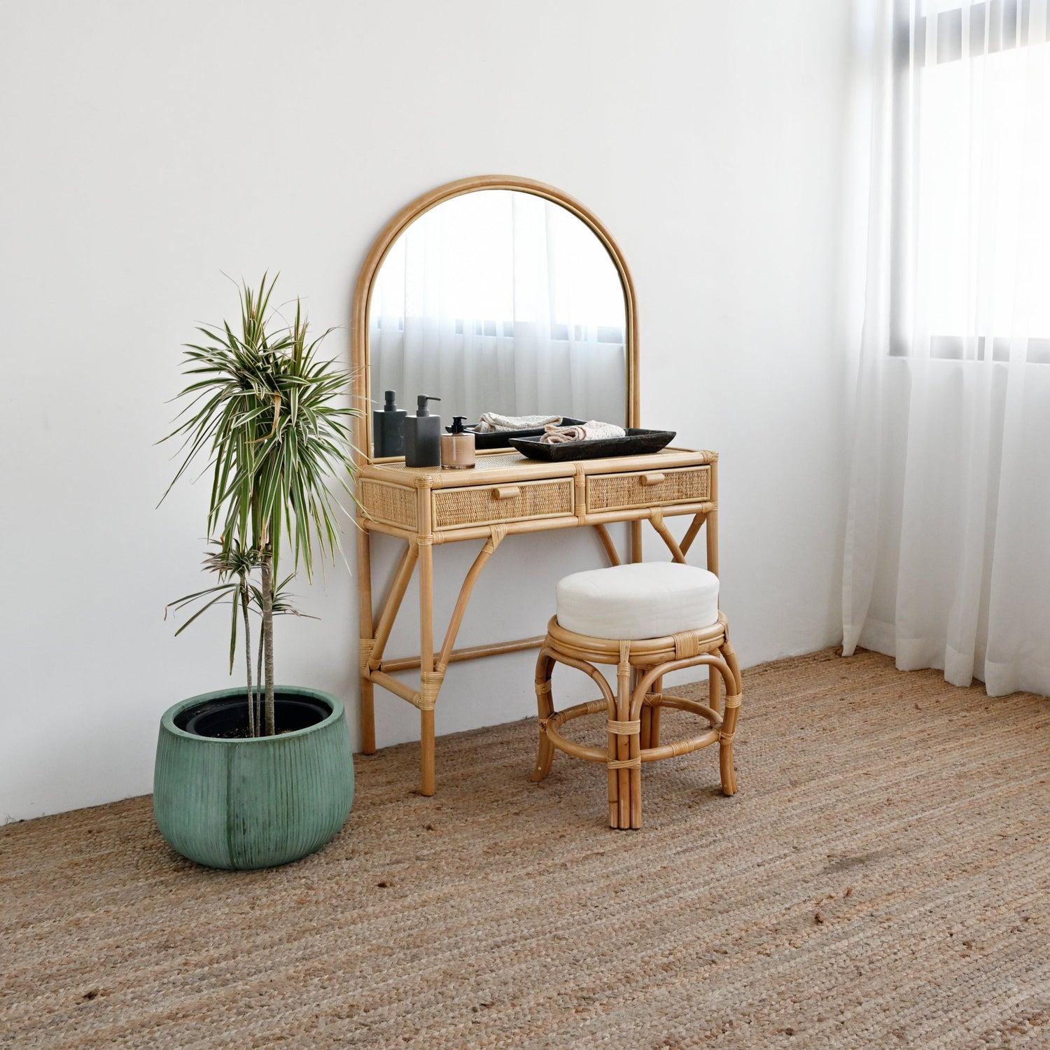 Adult Rattan Dressing Table with Stool