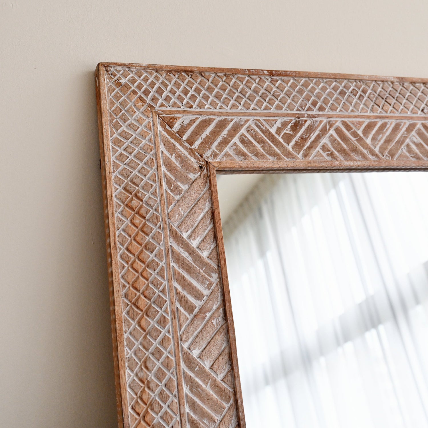Manado White Washed Carved Mirror - 80cm x 180cm